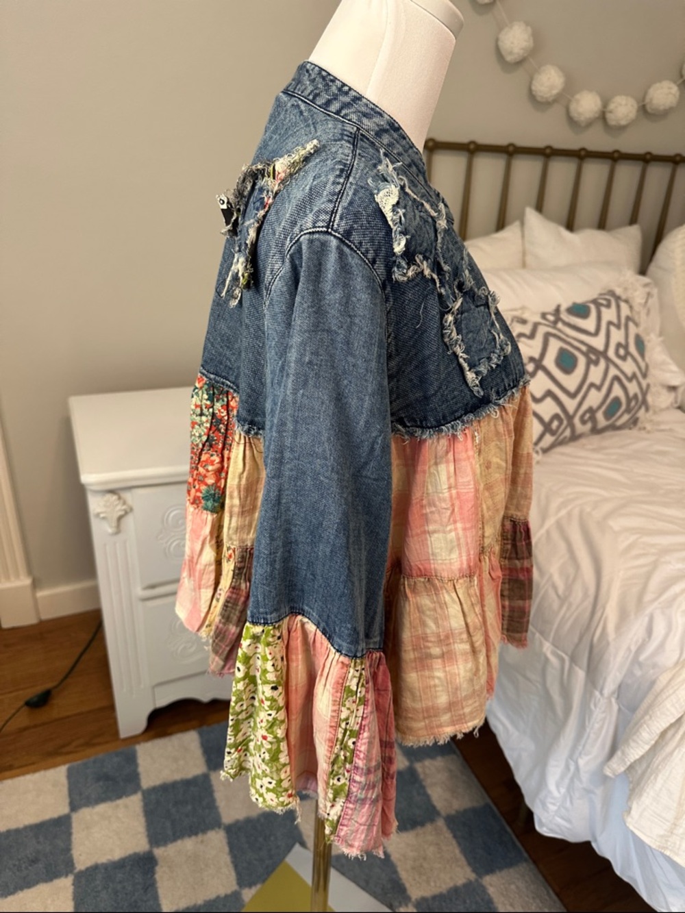 Young Threads Boho Patchwork Denim and Pink Floral Jacket - Picture 7 of 7